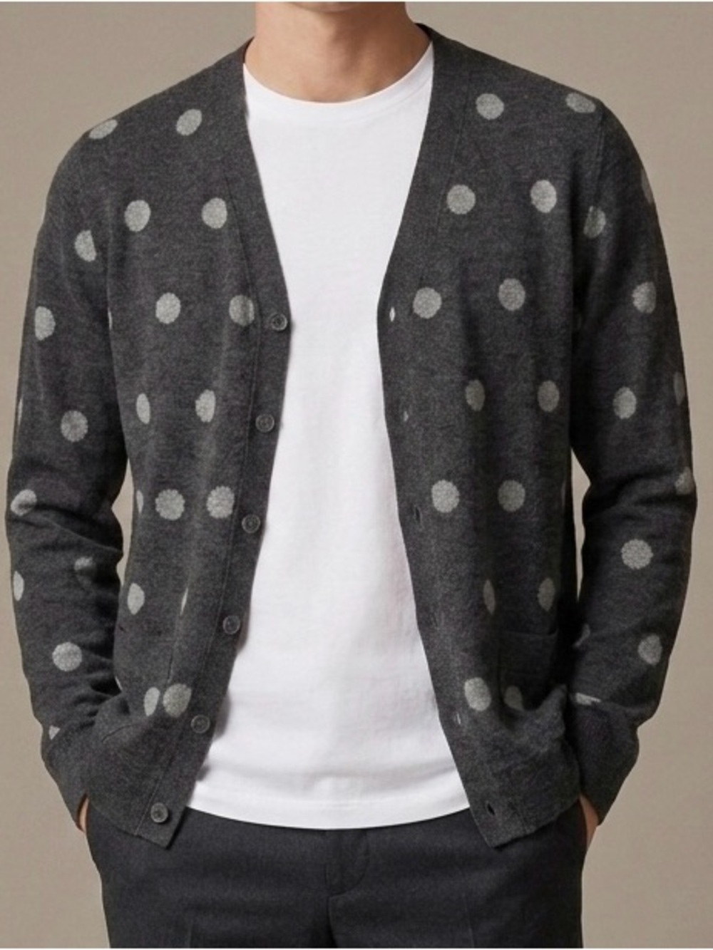 Meticulous Knitwear Men's Charcoal Gray Polka Dot Cardigan